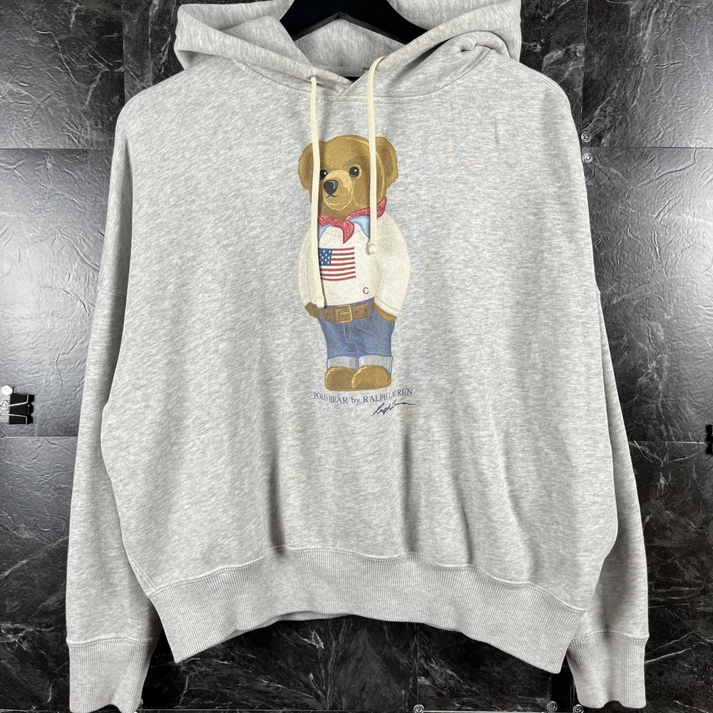 Polo Ralph Lauren Women's Grey USA Polo Bear Hoodie Small
